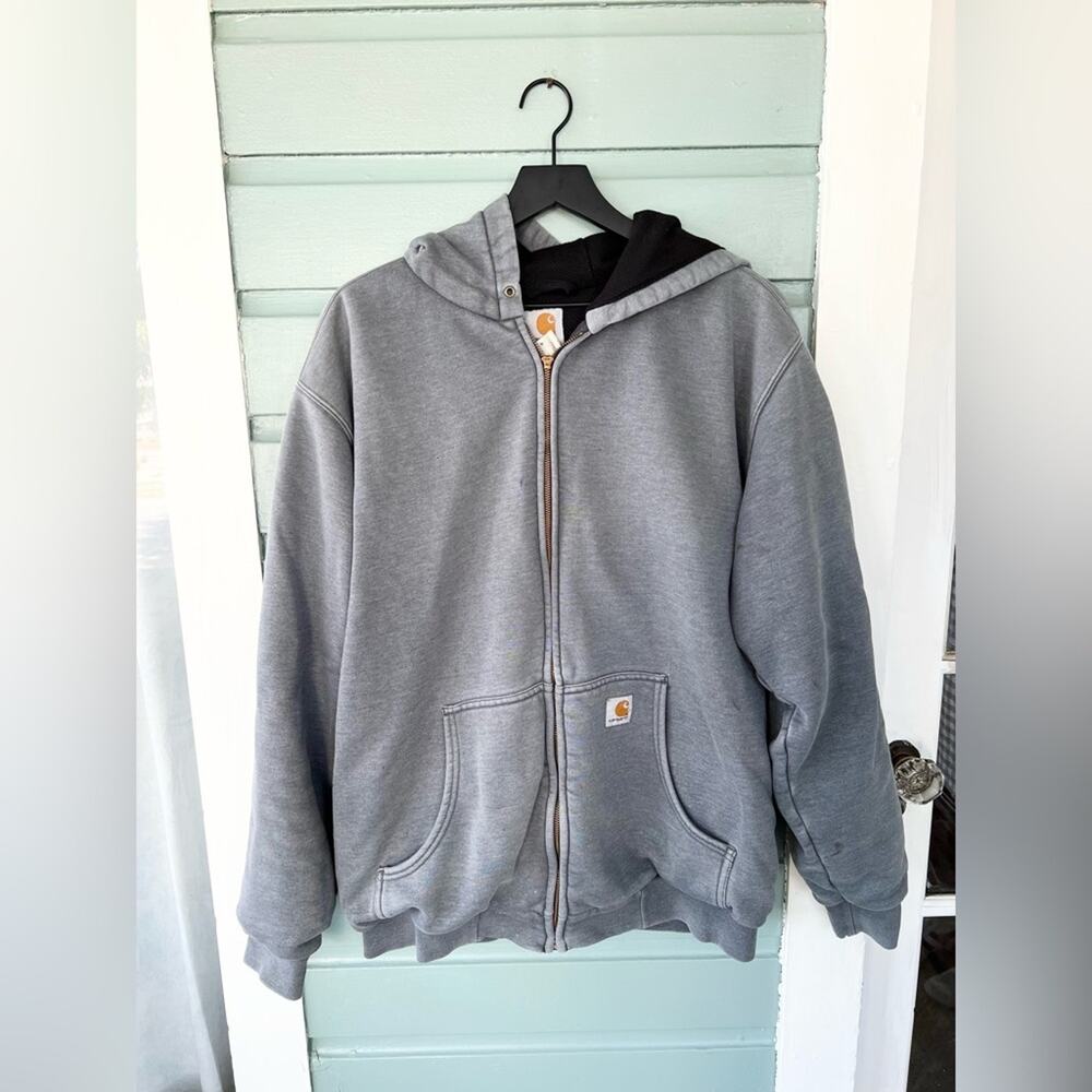 Carhartt vintage men’s thermal full zip up hoodie blue grey distressed casual L